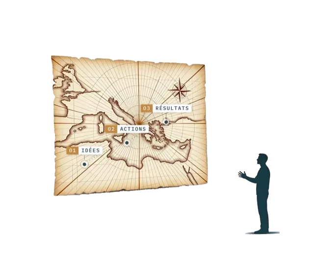 Une carte marine de la Méditerranée jalonnée d'étapes.